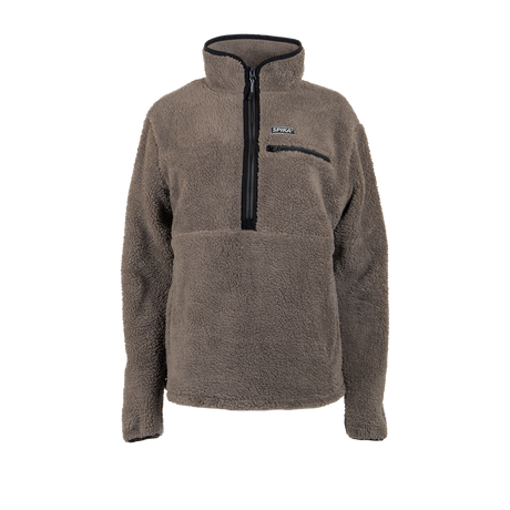 Spika Sherpa women's half-zip fleece pullover in Grey, front view with zip chest pocket
