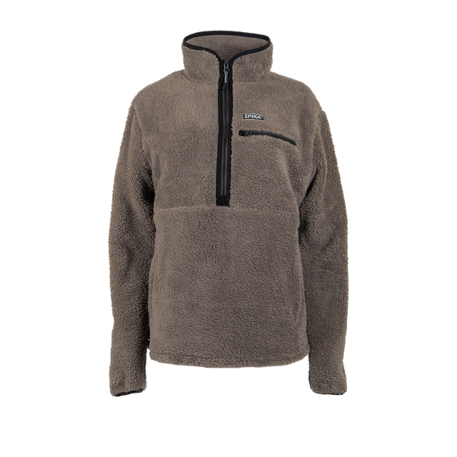 Spika Sherpa women's half-zip fleece pullover in Grey, front view with zip chest pocket
