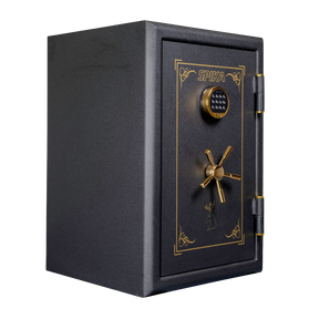 Spika SCB1 large premium home safe, Category H/D, with keypad and brass handle, three-quarter view