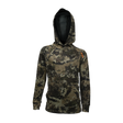 Spika Bandit youth hoodie in Biarri Camo with black-lined hood and orange shoulder logo, front view