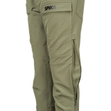 Spika Recon women's pants in Dusky Green, close-up of Spika cargo pocket and open mesh leg vent
