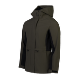 Spika Reign women's hooded jacket in Olive Summit/Black, three-quarter view with hood