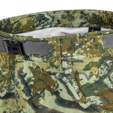 Spika Recon men's pants in Biarri Camo, close-up of waistband with grey webbing belt and buckle