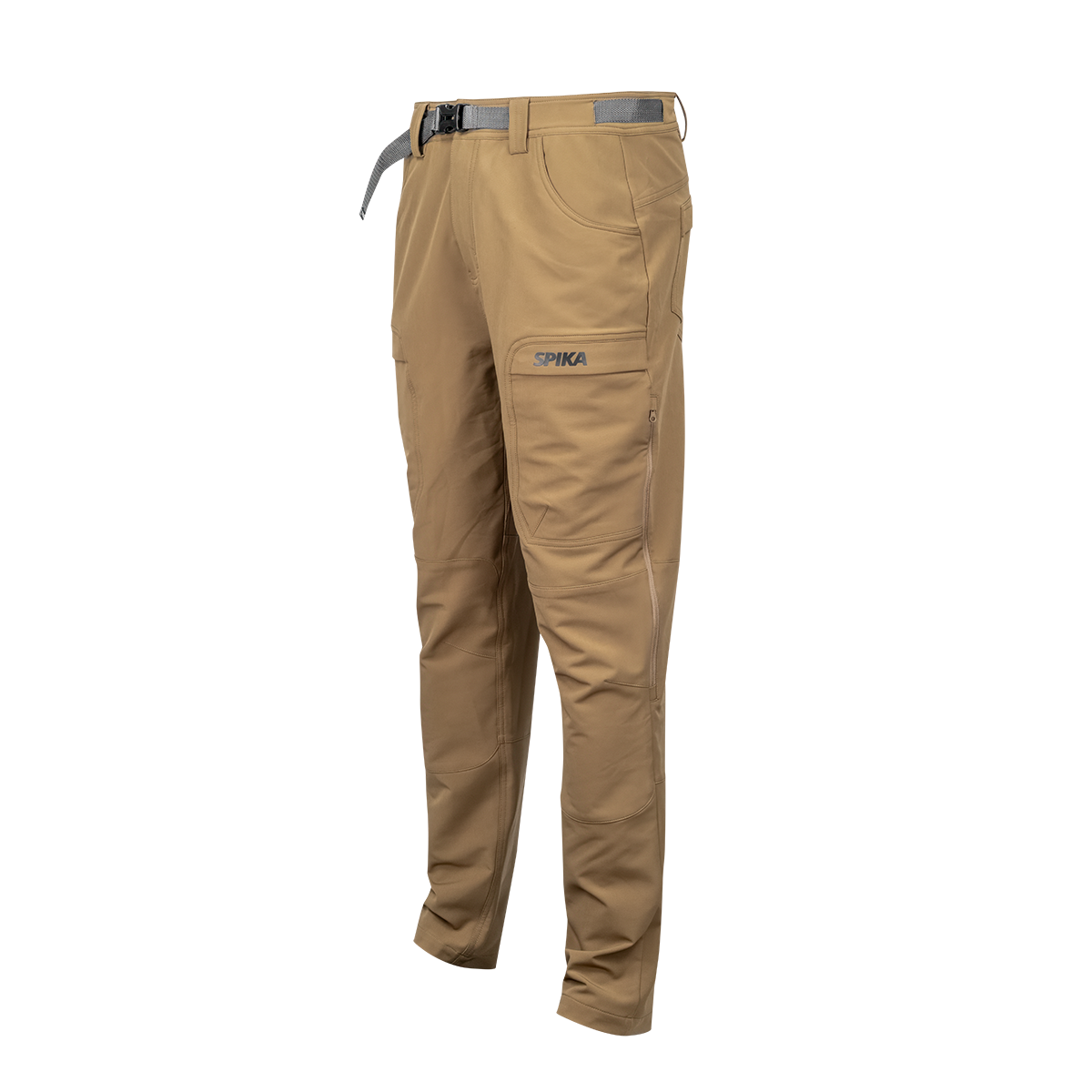 Spika Recon men's hunting pants in Khaki, three-quarter side view with Spika cargo pocket