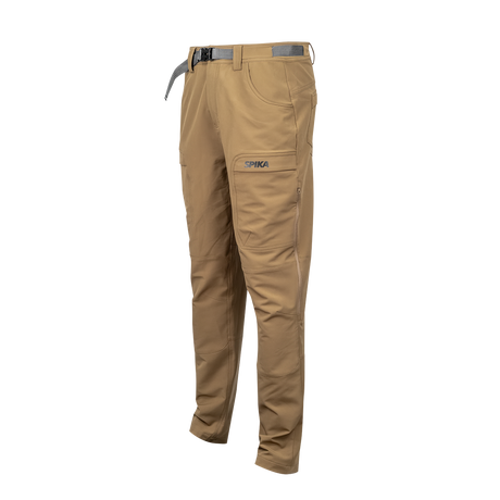 Spika Recon men's hunting pants in Khaki, three-quarter side view with Spika cargo pocket