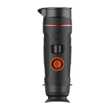 ThermTec Wild 635 thermal monocular, top view of orange control button, scroll wheel and eyecup