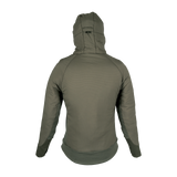 Spika Aura women's Dusky Green hybrid puffer jacket, back view showing the hood and quilted panels