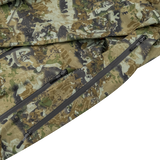 Spika Edge men's Biarri Camo jacket close-up of the zipped hem pockets and drawcord toggles