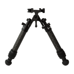 Spika Velocity Carbon Bipod 7-10in, front view with carbon fibre legs and picatinny clamp