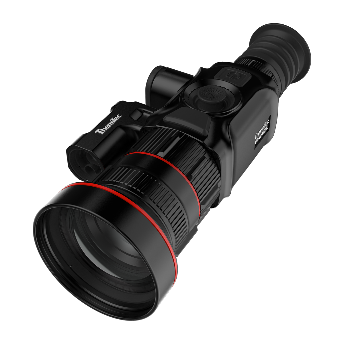 ThermTec Vidar-LRF 660L 2.0 thermal compact scope, elevated front three-quarter view of lens and laser rangefinder
