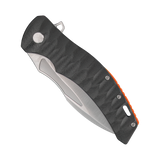 Spika Bushmaster Viper folding knife closed, black textured handle with orange liner accents