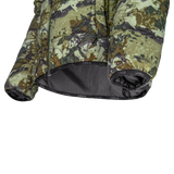 Spika Terra kids' puffer jacket in Biarri Camo/Blaze, close-up of the elastic hem and cuffs