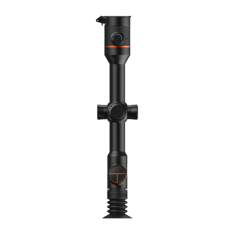 ThermTec Ares 335 2.0 thermal tube scope in black, top-down view of turrets and controls