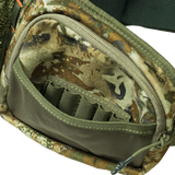 Spika Drover II Waist Pack in Biarri Camo, open front pocket showing elastic cartridge loops inside