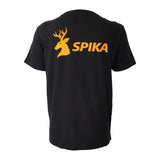 Spika GO Classic kids' T-shirt in black, back view with large orange stag SPIKA print