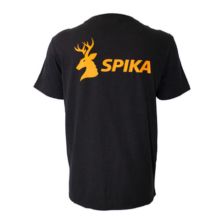 Spika GO Classic kids' T-shirt in black, back view with large orange stag SPIKA print