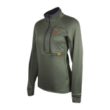 Spika Gridfleece women's half-zip top in Olive, three-quarter view showing the zip chest pocket