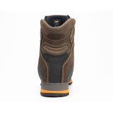 Zamberlan 968 Target GTX RR men's hunting boot in dark brown and orange, rear view of heel and padded collar