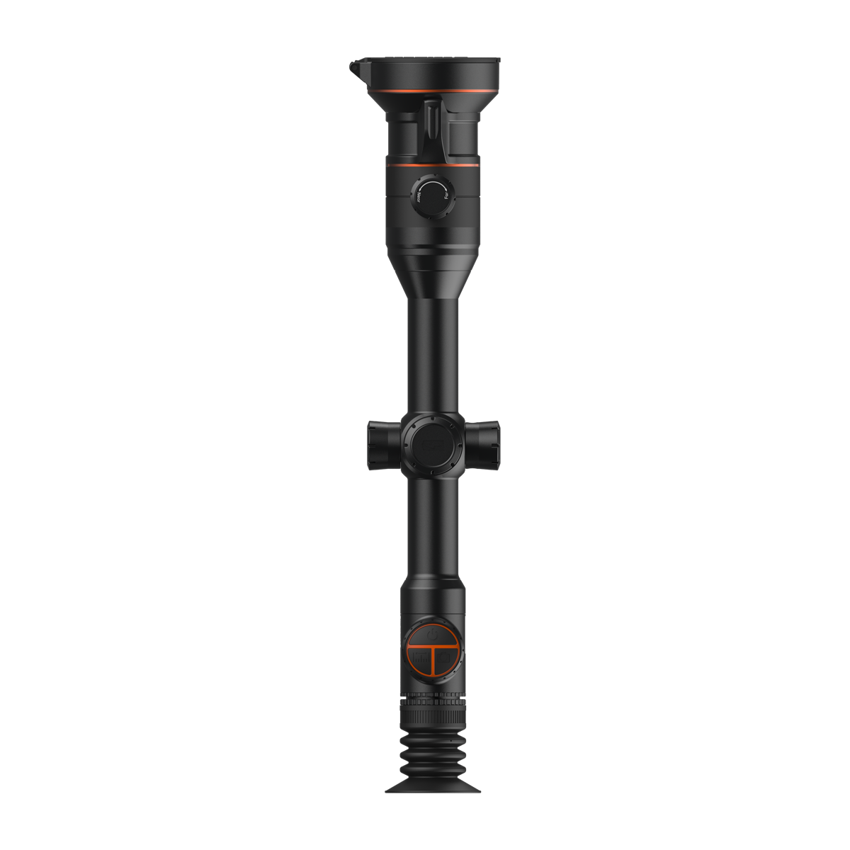ThermTec Ares 360 2.0 thermal tube scope in black, top-down view of turrets and focus controls