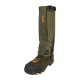 Spika Strike adult gaiter fitted over a hiking boot, three-quarter front view