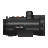 ThermTec Hunt Pro 650L thermal clip-on, ThermTec logo side with lens cap closed over objective