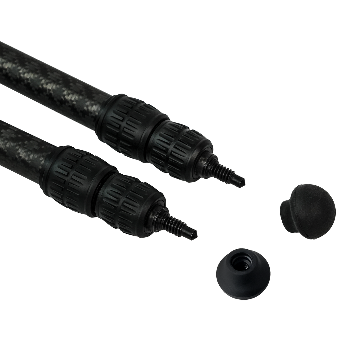 Velocity Carbon Bipod 5-18in leg ends with rubber feet removed to show the spike feet