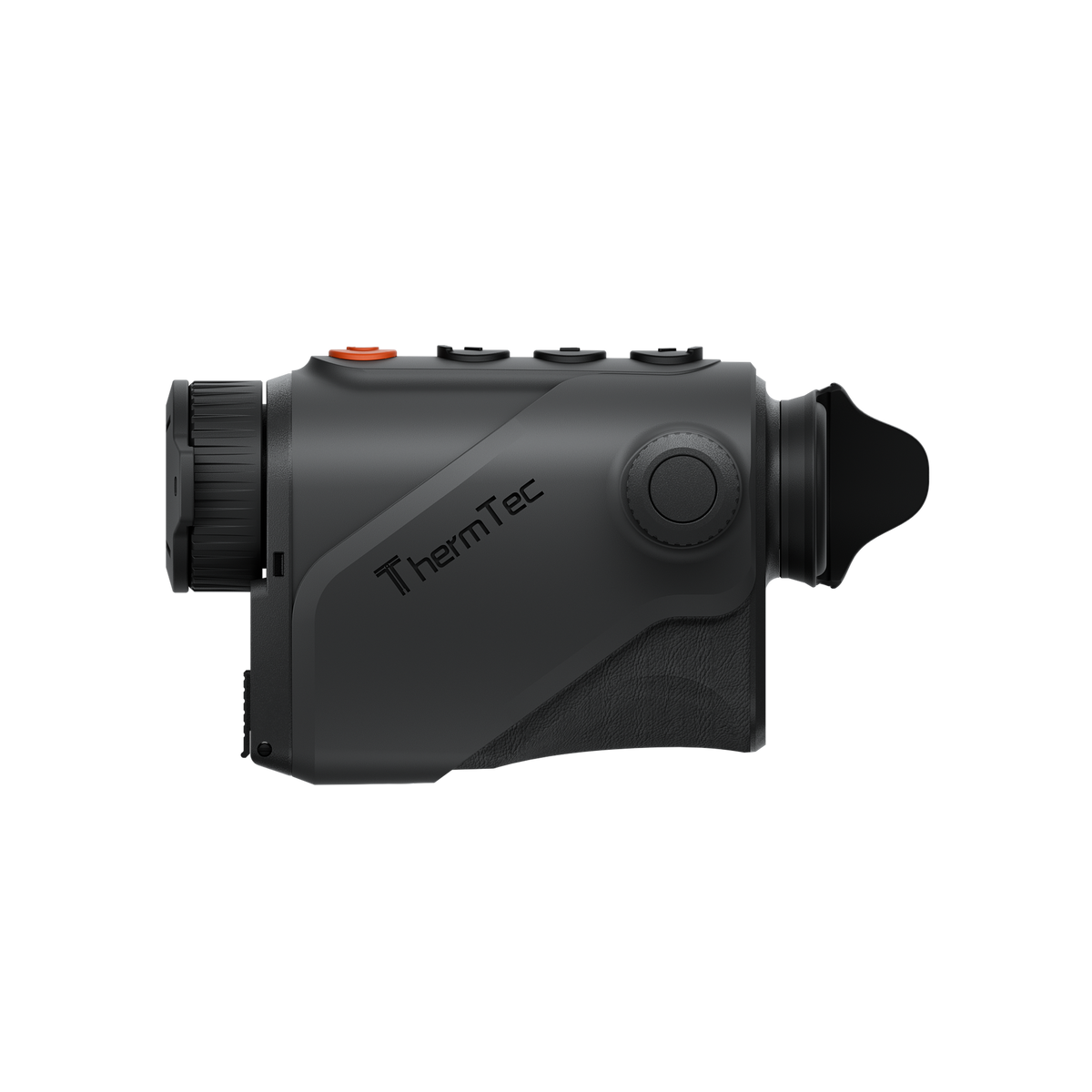 ThermTec Cyclone 625 thermal monocular in dark grey, side profile with ThermTec logo and focus dial