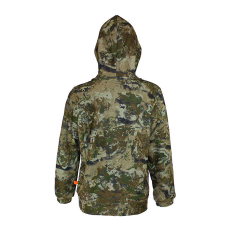 Spika GO Classic girls' hoodie in Biarri Camo, back view showing full camo pattern and hood