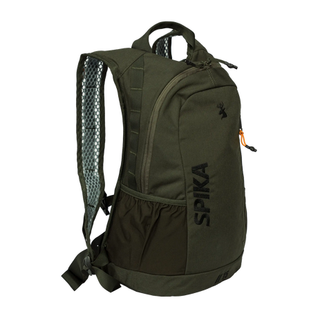 Spika Drover II Hydro Pack 15L in Olive Summit, three-quarter front view with zip pocket and Spika logo