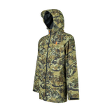 Spika Scout men's hunting jacket in Biarri Camo, three-quarter view with hood up