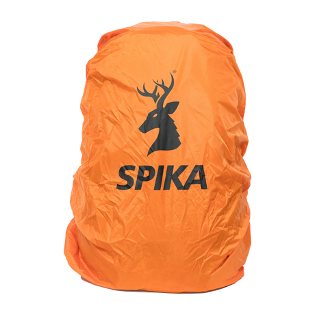 Spika Drover II Pro Pack 25L with orange rain cover fitted, printed with the Spika stag logo