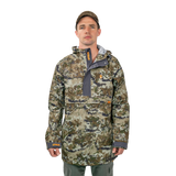 Man wearing the Spika Buckland Biarri Camo hunting smock with hood down and cap, front view