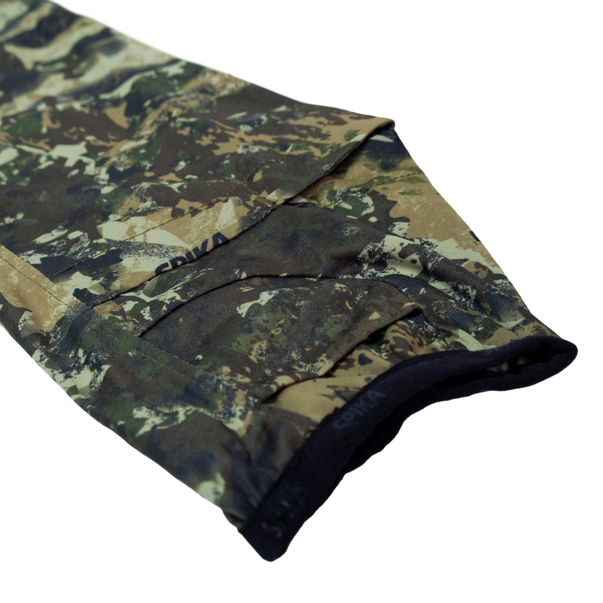 Spika Bandit men's hoodie in Biarri Camo, close-up of the sleeve cuff with black trim