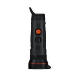 ThermTec Wild 650DL Pro thermal monocular, top view of controls with eyecup and wide objective housing