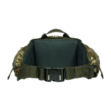 Spika Drover II Waist Pack in Biarri Camo, rear view of padded mesh back panel and buckle waist belt