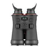 ThermTec Ventus 335L multi-spectrum binoculars, top-down view of control buttons and ThermTec logo
