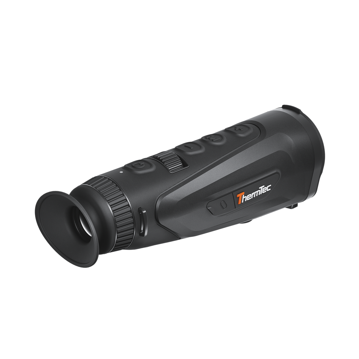 ThermTec Cyclops 335L 3.0 thermal monocular, rear three-quarter view showing eyecup and ThermTec logo