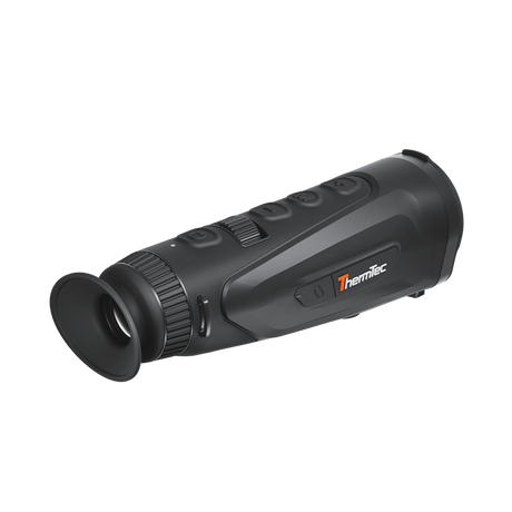 ThermTec Cyclops 335L 3.0 thermal monocular, rear three-quarter view showing eyecup and ThermTec logo