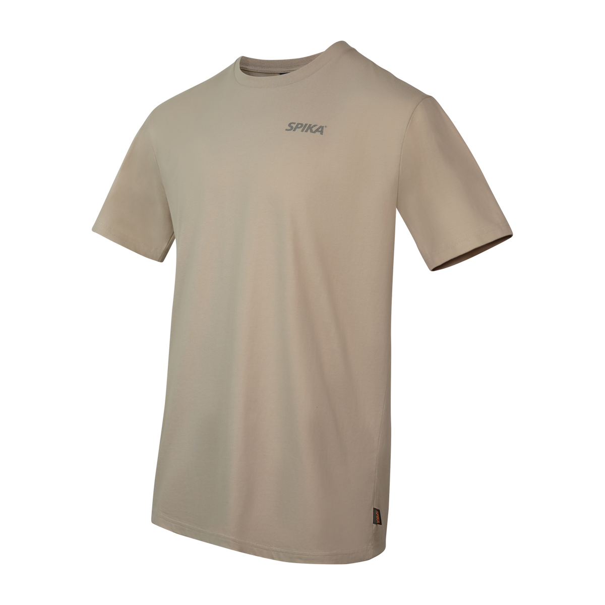 Spika No Boundaries men's T-shirt in Grey, angled side view with Spika chest logo and hem tab