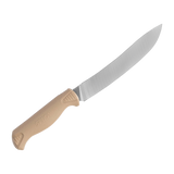 Spika Fieldcraft Cervitaur breaking knife, reverse side view with Spika moulded into the tan handle