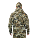 Man wearing the Spika Highpoint men's shell jacket in Biarri Camo, back view