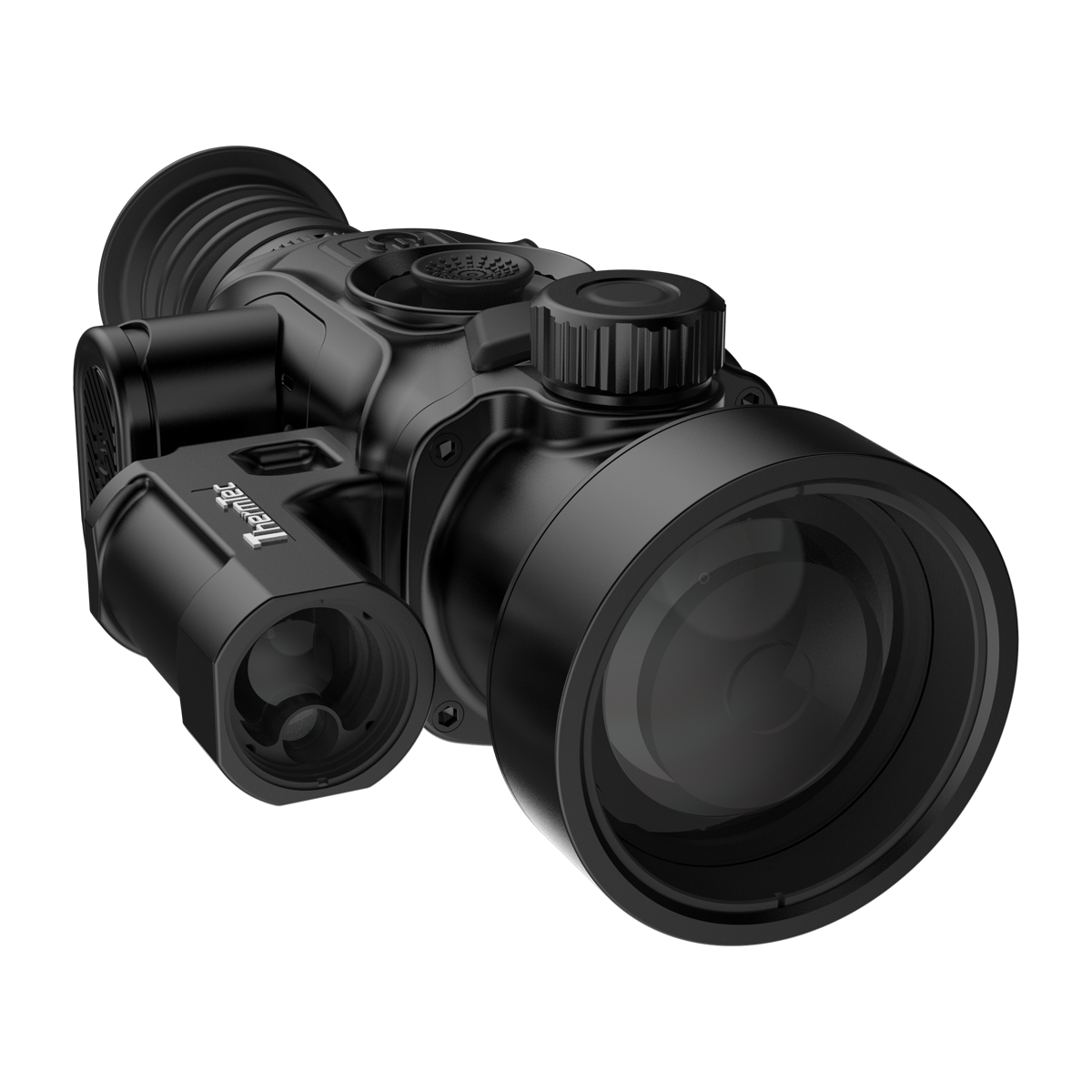 ThermTec Vidar-LRF 650L 2.0 thermal compact scope, close front three-quarter view of objective lens