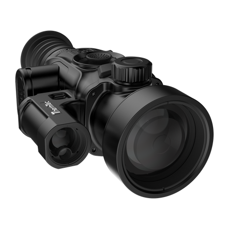 ThermTec Vidar-LRF 650L 2.0 thermal compact scope, close front three-quarter view of objective lens