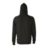 Spika GO Classic men's hoodie in black, back view of plain back and hood with orange side tab