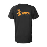 Spika GO Classic men's black T-shirt, back view with large orange stag SPIKA print