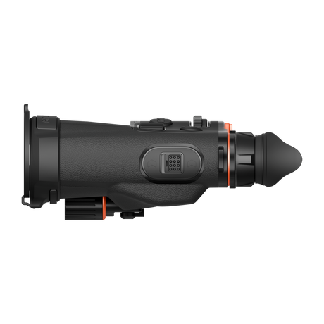ThermTec Ventus 335L multi-spectrum binoculars, right side profile with eyecup and side button