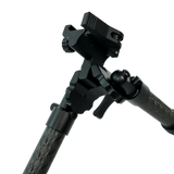 Close-up of the Velocity Carbon Bipod picatinny clamp head and leg hinge