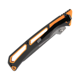 Spika Command folding scalpel closed, reverse side showing handle cutouts and folded blade