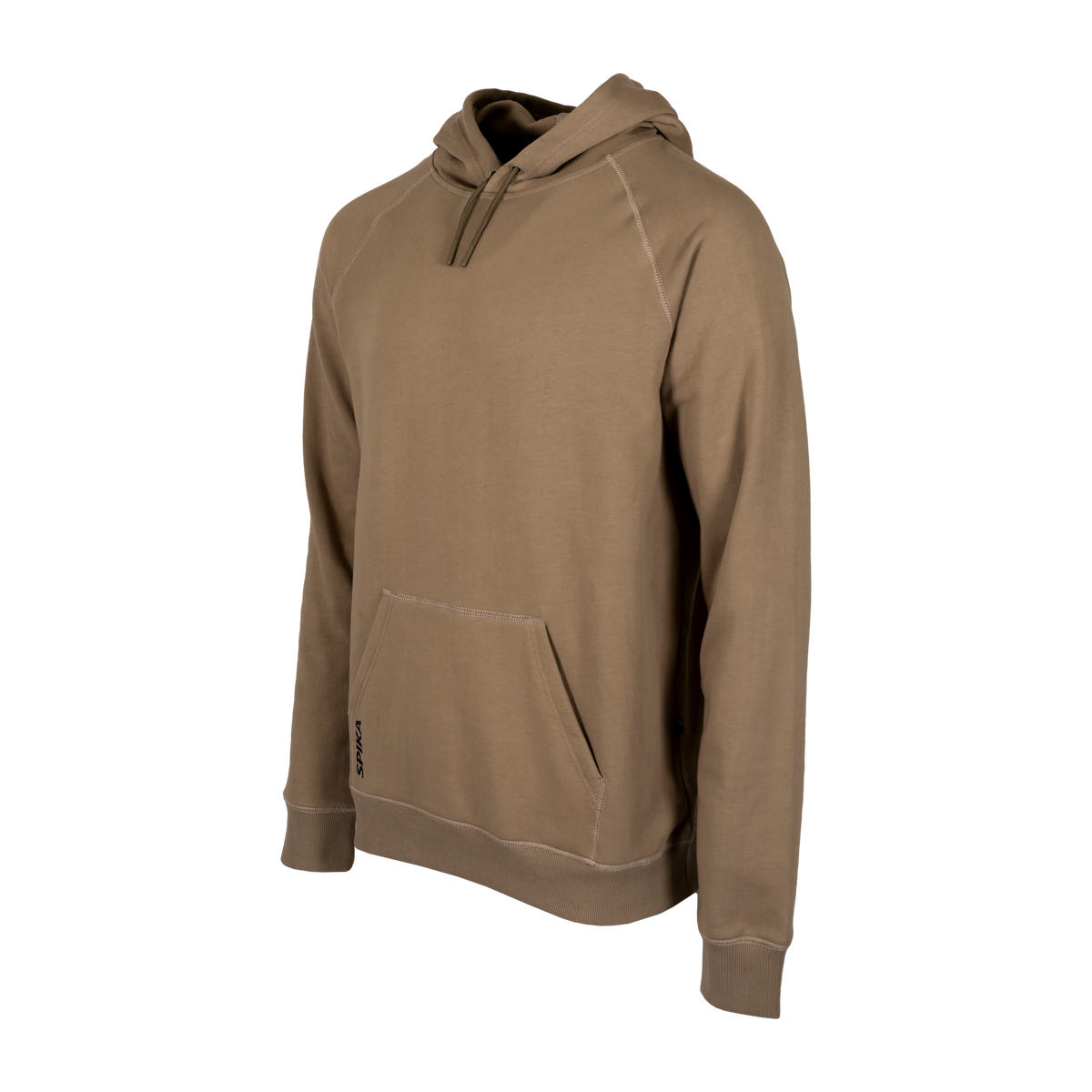 Spika GO Deer Camp men's bone hoodie, three-quarter view with raglan sleeves and kangaroo pocket