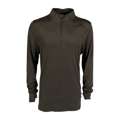 Spika Enduro men's Olive Summit athletic top, front view of the quarter-zip collar and long sleeves